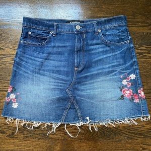 Express Denim Mini Skirt w/ Embroidered Flowers